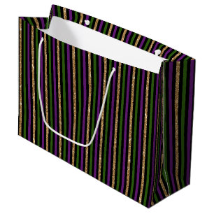 Sacola Para Presentes Grande Roxo Verde Preto Listras Douradas Falsas do Carnav