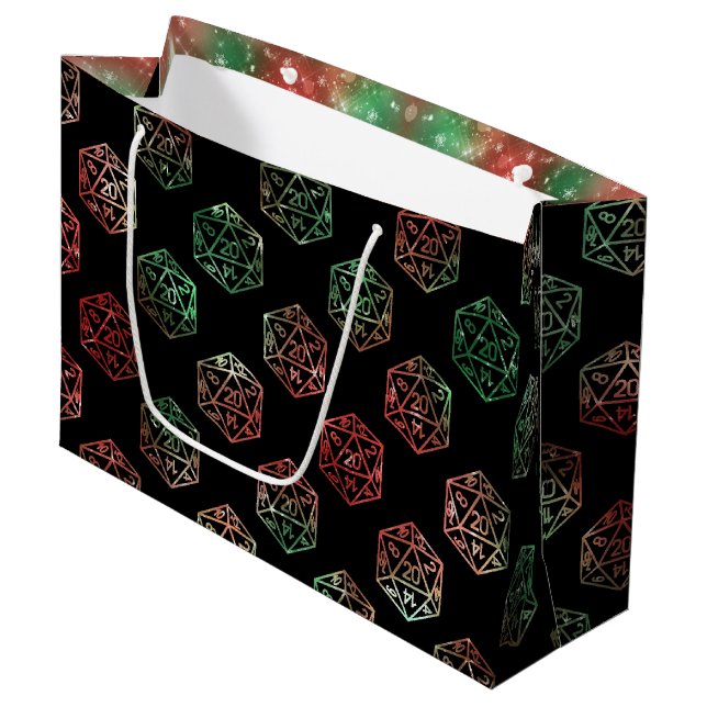 Sacola Para Presentes Grande RPG Dice | XMAS Fantasy Retro Tabletop PnP Gamer (Frente inclinada)
