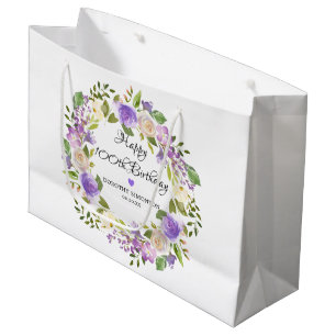 Sacola Para Presentes Grande Rua Botânica Floral Rosa púrpura 100º Aniversário