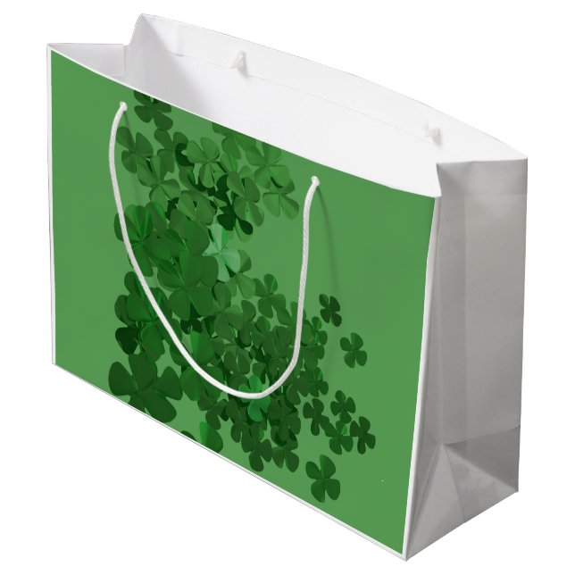 Sacola Para Presentes Grande Rua, Shamrock do Dia de Patrick (Verso inclinado)