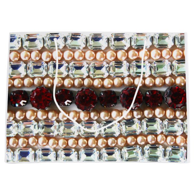 Sacola Para Presentes Grande Rubis, Rhinestone, diamantes, joias, pérolas (Frente)