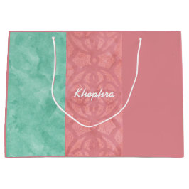 Sacola Para Presentes Grande Ruddy Pink Batik E Blue Watercolor Name