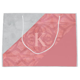 Sacola Para Presentes Grande Ruddy Pink Batik E Cinza Watercolor Letra