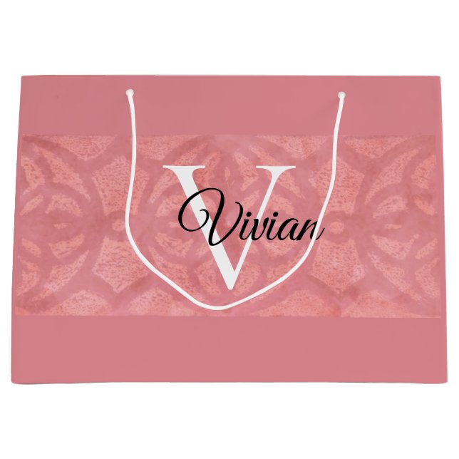 Sacola Para Presentes Grande Ruddy Pink Batik Name Monogrammed (Frente)