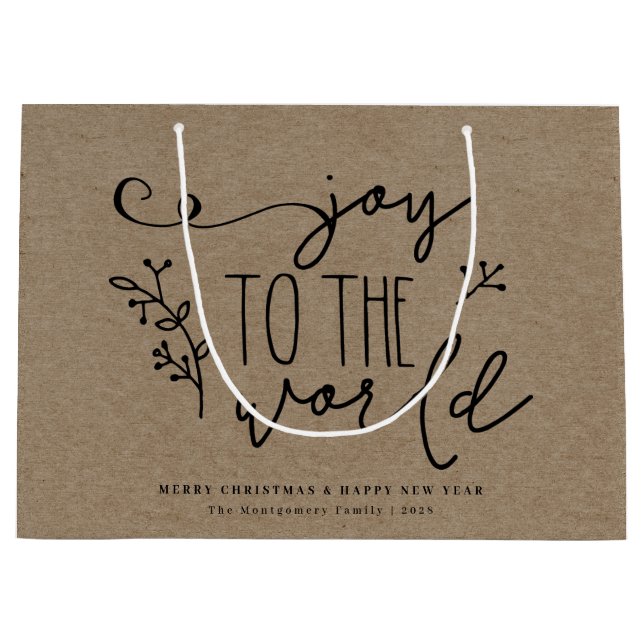 Sacola Para Presentes Grande Russo Personalizado Nome Kraft de Natal Feliz (Frente)