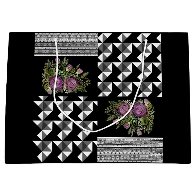 Sacola Para Presentes Grande Russo, retalhos, rosas (Frente)