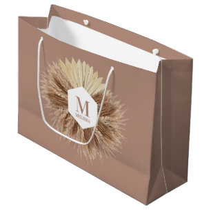 Sacola Para Presentes Grande Rustic Boho Bohemian Pampas Grass Monograma