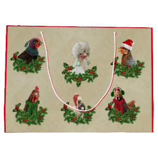 Sacola Para Presentes Grande Rustic Chicken Holiday Gift Bag