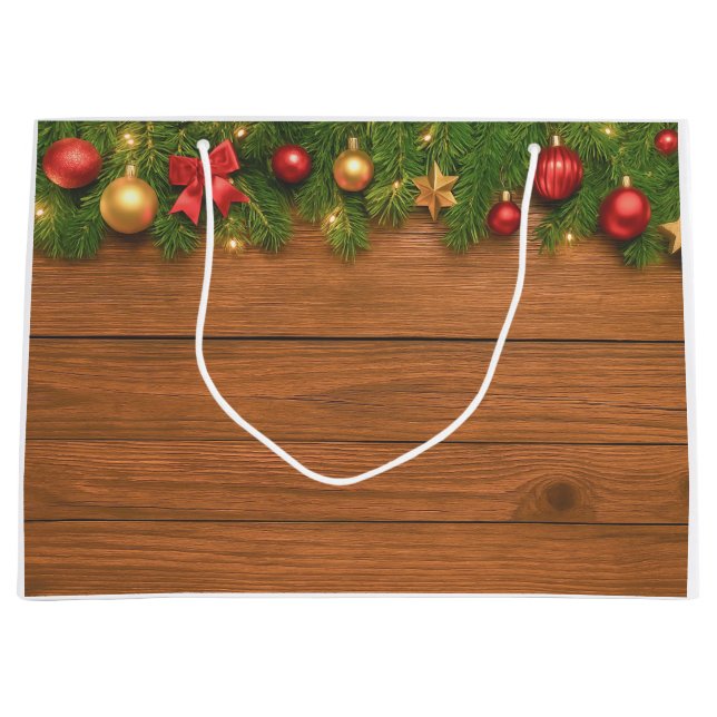 Sacola Para Presentes Grande Rustic Christmas Gift Bag – Customizable Holiday (Frente)