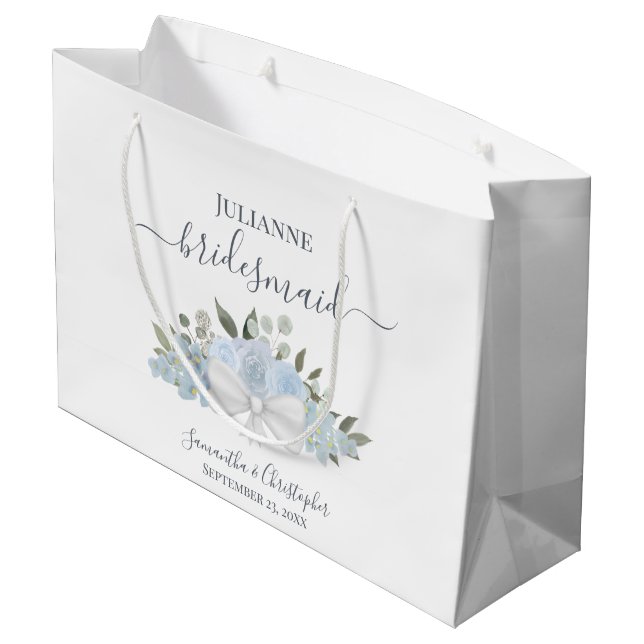 Sacola Para Presentes Grande Rustic Dusty Blue Boho Casamento Floral Bridesmaid (Verso inclinado)