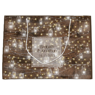 Sacola Para Presentes Grande Rustic Mason Jar String Luzes Românticas