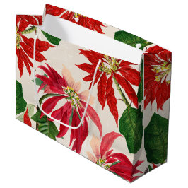 Sacola Para Presentes Grande Rustic Red Watercolor Poinsettia Floral Greenery