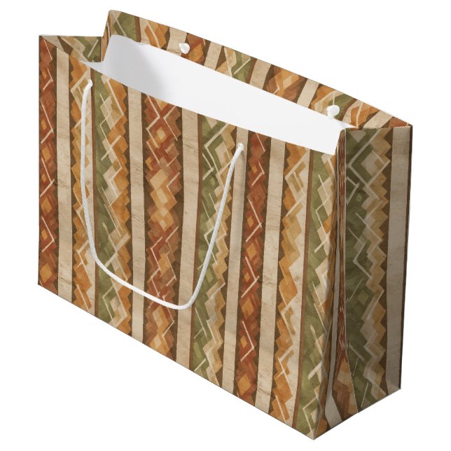 Sacola Para Presentes Grande Rustic Southwestern Stripe Pattern (7) (Frente inclinada)