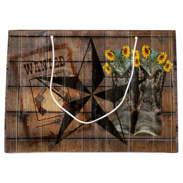 Sacola Para Presentes Grande Rustic Texas Star Western Pistola Boots (Frente)