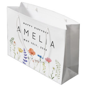 Sacola Para Presentes Grande Rustic Wildflower Happy Birthday Name