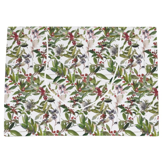 Sacola Para Presentes Grande Rustic Winter Berries Feriado Large Gift Bag (Frente)
