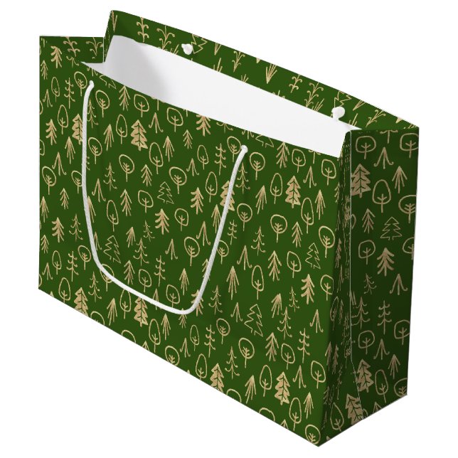 Sacola Para Presentes Grande Rustic Winter Dourado Pattert Green Large Gift Bag (Frente inclinada)