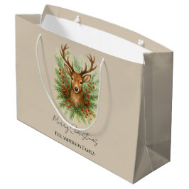 Sacola Para Presentes Grande Rustic Woodland Deer Head with Winter Foliage -