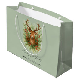 Sacola Para Presentes Grande Rustic Woodland Deer Head with Winter Foliage -