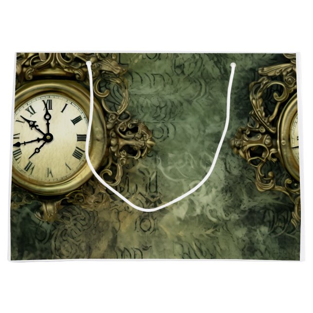 Sacola Para Presentes Grande Rústico Esmeralda Verde Antigo Steampunk (Frente)