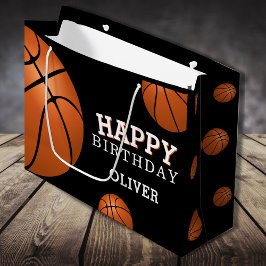 Sacola Para Presentes Grande Saca de Aniversário Esportes Basquetebol Nome