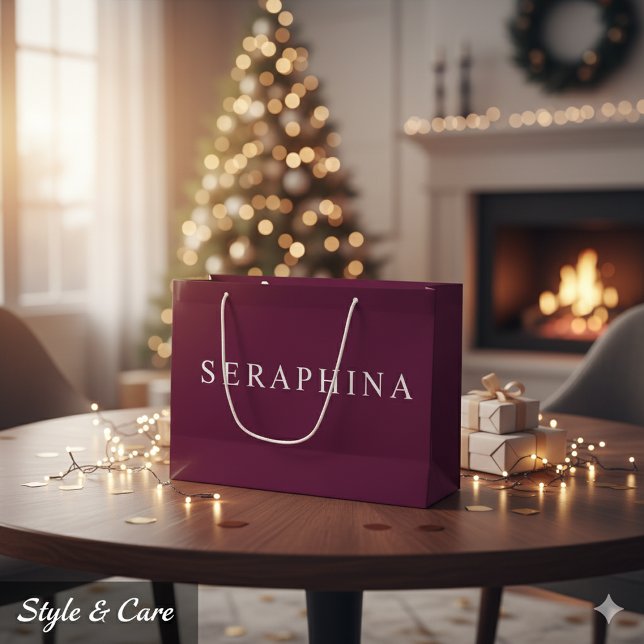 Sacola Para Presentes Grande Saca de Celebração Borgonha com Nome Personalizado (Custom Designed Name Burgundy Celebration Bag)