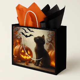 Sacola Para Presentes Grande Saca de presente de Halloween de gato preto fofo