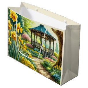 Sacola Para Presentes Grande Saca de Presente Floral com Narcisos Amarelos e Ga
