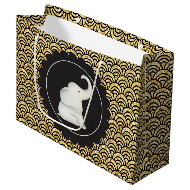 Sacola Para Presentes Grande Saco branco de festas de elefantes (Frente inclinada)