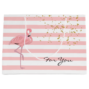 Sacola Para Presentes Grande Saco cor-de-rosa chique do flamingo e do presente