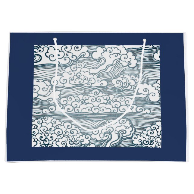 SACOLA PARA PRESENTES GRANDE SACO DE ENVOLVIMENTO COM PADRÃO DE ONDA JAPONÊS (Frente)