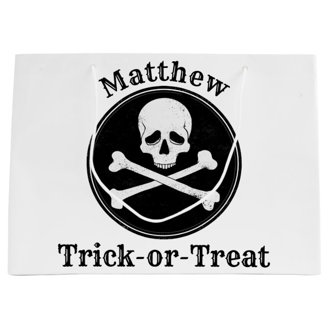Sacola Para Presentes Grande Saco de Halloween de Ossos Cruzados Personalizados (Frente)