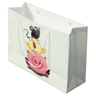 Sacola Para Presentes Grande Saco de Presente Amigos Porco Galinha e Rato