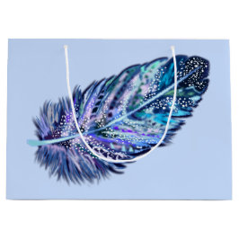 Sacola Para Presentes Grande Saco de Presente Azul com Pena - Personalizável