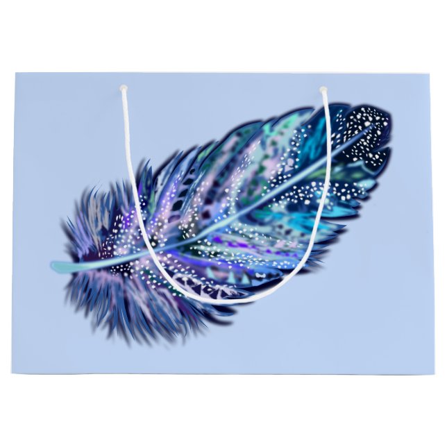 Sacola Para Presentes Grande Saco de Presente Azul com Pena - Personalizável (Frente)