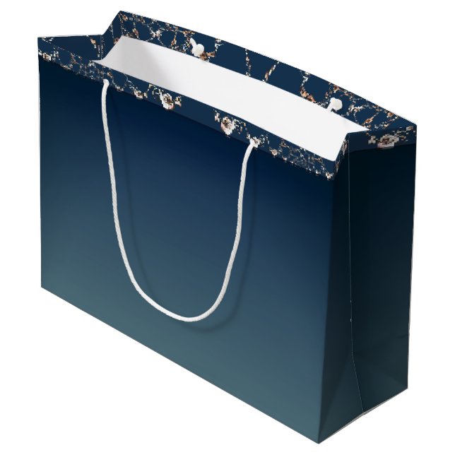 Sacola Para Presentes Grande Saco de Presente Azul Gradiente com Teia de Rosa (Verso inclinado)