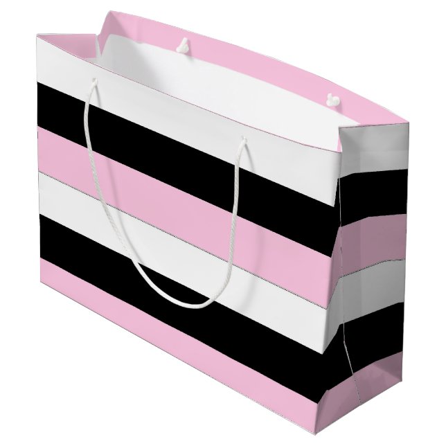 Sacola Para Presentes Grande Saco de presente Black, Pink e White Strips (Verso inclinado)