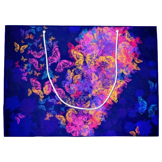 Sacola Para Presentes Grande Saco de Presente Borboletas Coração (Verso)