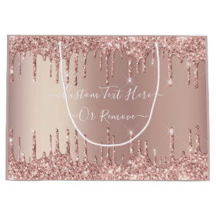 Sacola Para Presentes Grande Saco de Presente com Brilho em Rose Gold com Texto