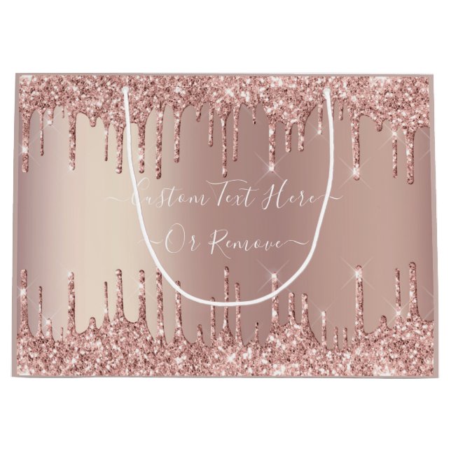 Sacola Para Presentes Grande Saco de Presente com Brilho em Rose Gold com Texto (Frente)