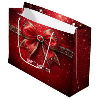 Sacola Para Presentes Grande Saco de Presente com Laço Vermelho com Pérolas e J