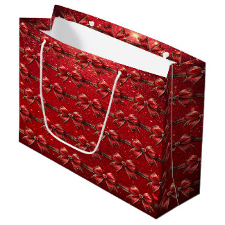 Sacola Para Presentes Grande Saco de Presente com Laço Vermelho com Pérolas e J
