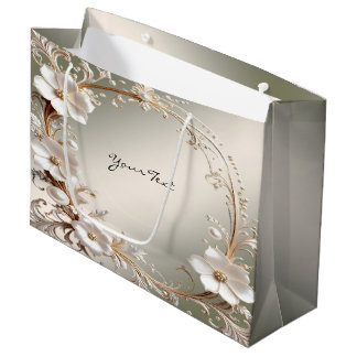 Sacola Para Presentes Grande Saco de Presente com Moldura Floral Branca Ornamen