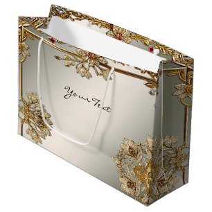 Sacola Para Presentes Grande Saco de Presente com Moldura Floral Dourada Orname