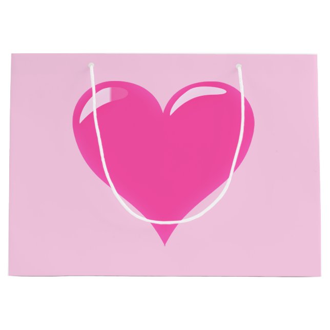 Sacola Para Presentes Grande Saco de Presente Coração Rosa (Frente)