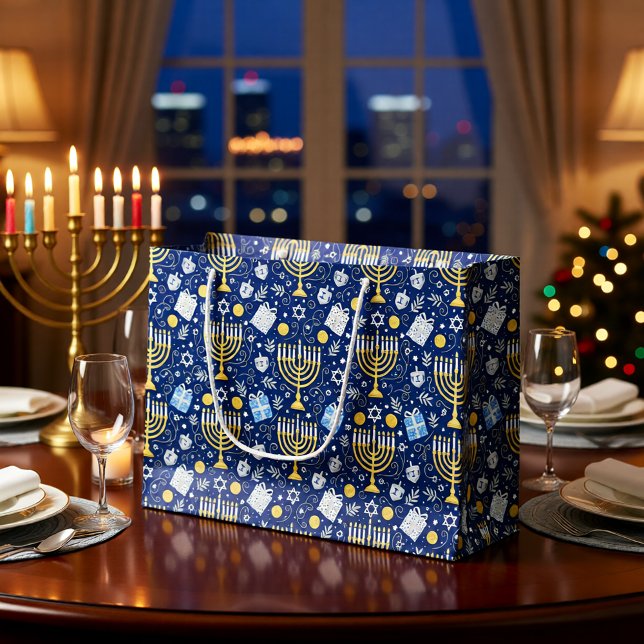 Sacola Para Presentes Grande Saco de Presente da Menorá de Hanukkah (Criador carregado)