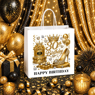 Sacola Para Presentes Grande Saco de Presente de Aniversário de 30 Anos Dourado
