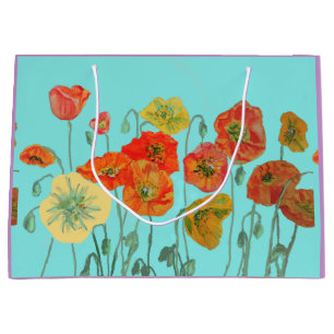 Sacola Para Presentes Grande Saco de Presente de Aquarela Floral Papoulas Laran