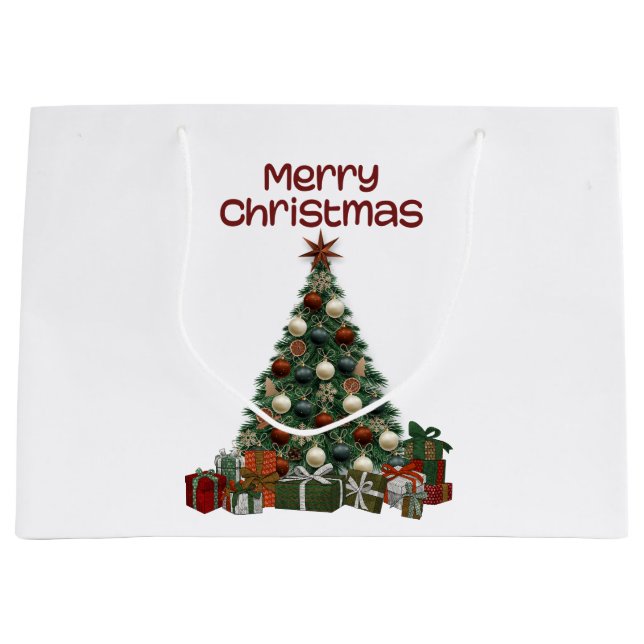 Sacola Para Presentes Grande Saco de Presente de Árvore de Natal Alegre (Frente)