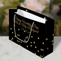 Saco de Presente de Confetes Preto e Dourado para